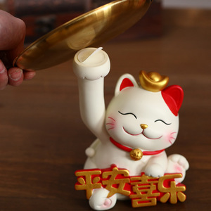 Yu Mo Craft Lucky Cat Resin Storage Ornament Cream Color Housewarming Gift Decorative Storage <b>Box</b> Living Room Decoration - Product Image 3