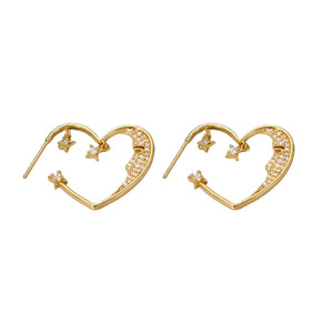 Boucles d'oreilles géométriques en forme de cœur en alliage de zinc avec micro-incrustations, bijoux fantaisie, cadeau - Product Image 4
