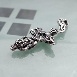 316 Stainless Steel Gothic Snake-Wrapped <b>Cross</b> Skull Pendant, Fashionable Personalized Necklace Pendant Jewelry Men's Jewelry - Product Image 5