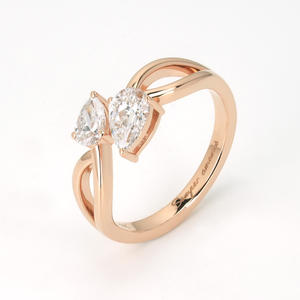 Bague unisexe en or rose 14 carats plaqué, avec deux pierres de diamant de laboratoire taille poire, certifiée IGI, cadeau de Noël - Product Image 6