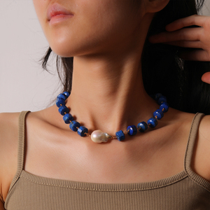 <span class=keywords><strong>Bijoux</strong></span> en <span class=keywords><strong>Lapis</strong></span> <span class=keywords><strong>Lazuli</strong></span> Naturel Cylindre Vintage et Collier de Perles d'Eau Douce Naturelles <span class=keywords><strong>Bijoux</strong></span> pour Fête - Product Image 5
