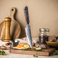 Grandsharp 5 inch keukenmes, 129-laags Japans damaststaal, met zwart carbon fiber+hars handvat