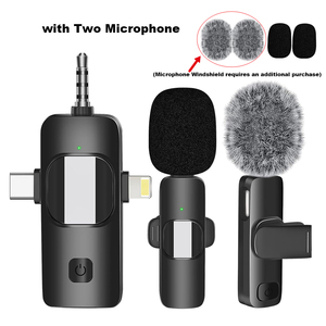Microphone Lavalier sans fil K15 3-en-1 pour enregistrement de clips radio réduisant le bruit micro-cravate pour IOS Android Tiktok diffusion en direct - Product Image 4