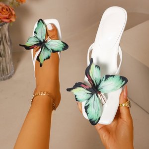 Q12 Cross Border Niche Temperament butterfly One-piece slippers New Spring and Summer Season Slim <b>Heel</b> square <b>Toe</b> High <b>Heels</b> - Product Image 5
