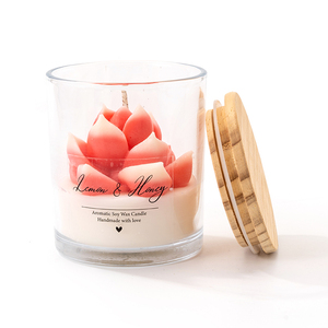 AIKUN Bougie parfumée d'aromathérapie en verre <span class=keywords><strong>rose</strong></span> succulent de 8*9cm avec couvercle en bois et boîte d'emballage en stock expédiée des États-Unis - Product Image 2
