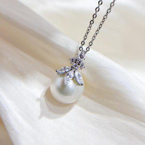 31462 Accesorios de Perlas DIY, Colgante de Plata S925 con Cuentas Redondas de 11-13 mm, Base Vacía, Colgante de Collar Moderno para Mujer - Product Image 2