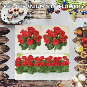 <span class=keywords><strong>Fleurs</strong></span> artificielles en tissu de géranium rouge, résistantes aux UV et imperméables, pour l'extérieur, plantes de <span class=keywords><strong>jardin</strong></span> pour la maison, mariage, Saint-Valentin - Product Image 2