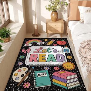 Tapis moelleux antidérapant à poils ras, imprimé carnet de notes et crayons arc-en-ciel, lavable, pour chambre, bureau, salle de lecture, <span class=keywords><strong>d</strong></span>écoration intérieure - Product Image 4