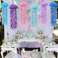 Lanternes sur le thème de l'océan arc-en-ciel, sirène et méduse |   Décorations de fête d'anniversaire en forme de demi-lune avec dégradé de couleurs