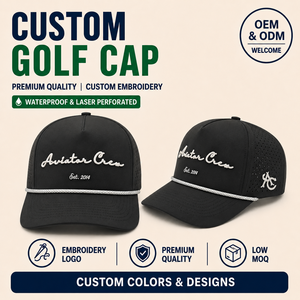 Sleek Modern Look 5 Panel Golf <b>Cap</b> Custom Embroidery Logo Low MOQ OEM Laser Perforated Breathable Performance Functional Apparel - Product Image 1