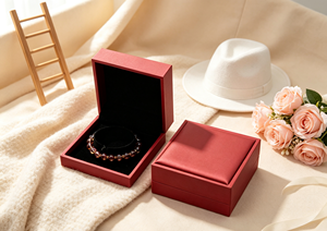 XINYUAN BGE-01 <b>Square</b> Flip Jewelry Box Magnetic Closure Eco-Friendly Rigid Cardboard Matte Wine Red PU Leather Lining Black - Product Image 3