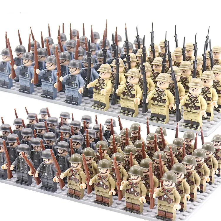 24pcs/lot WW2 Mini Military Figures Building Blocks Set German Soldiers Guns Usa British Russian Weapons Army Bricks Kids Toys