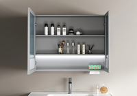 Meuble de salle de bain mural gris anti-humidité avec miroir lumineux à capteur d'ambiance, porte-mouchoirs et lavabo intégré – Vente en gros pour la maison