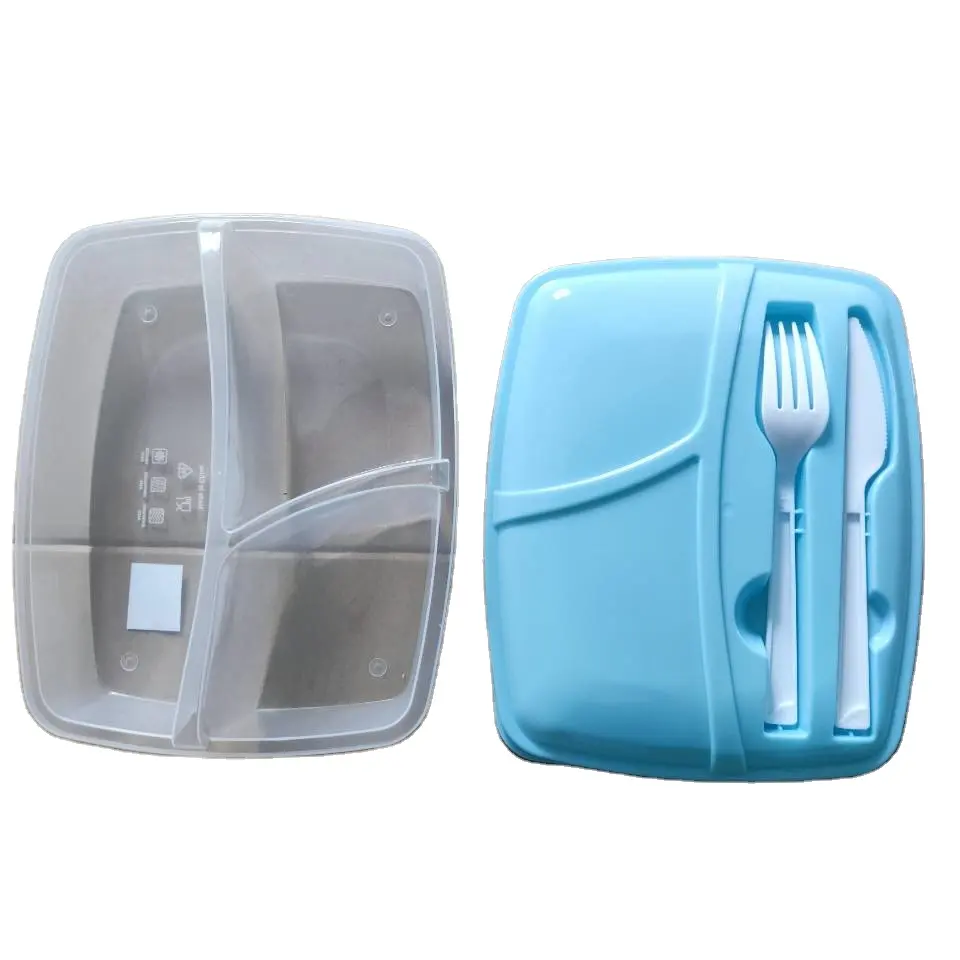 non-disposable plastic food box lunch 3 three compartment bento box
