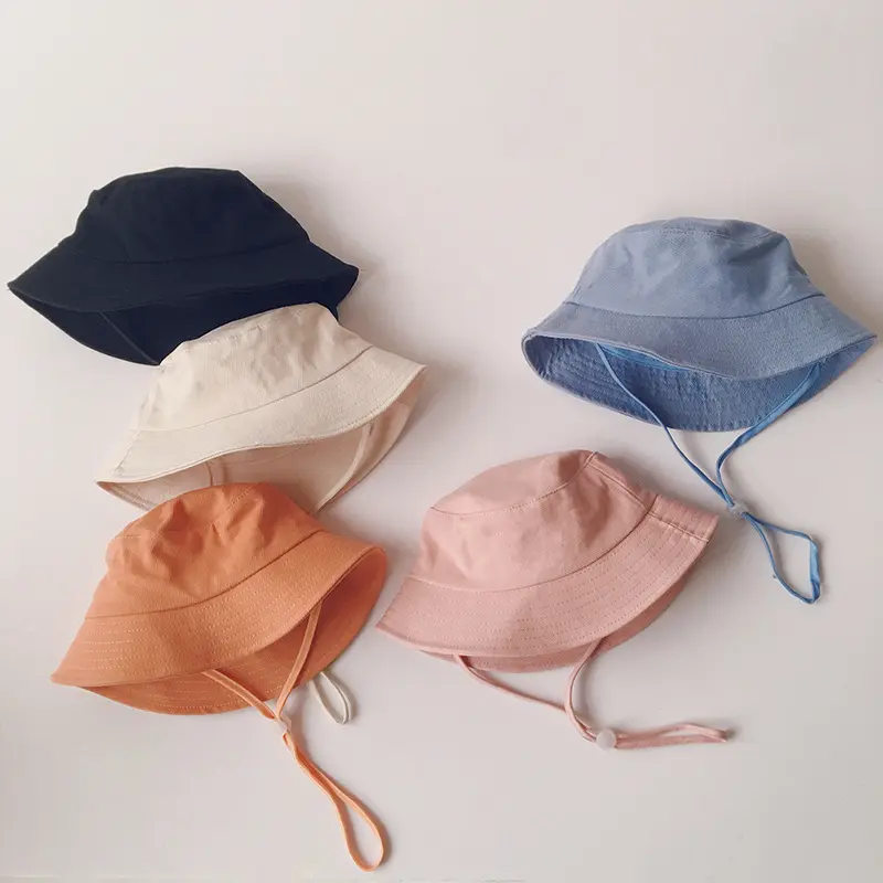 Nuovo Design estivo regolabile colorato pescatore cappello da sole semplice cotone cappelli a secchiello bambini bambini