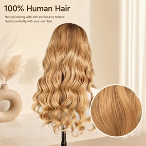 Perruque Lace Front HD Transparente 13*4 Blond Miel <span class=keywords><strong>Cheveux</strong></span> Humains Vierges Longue Ondulation avec Racines Foncées Ligne de <span class=keywords><strong>Cheveux</strong></span> Naturelle pour Femmes - Product Image 1