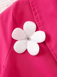 Costume trois pièces en denim de coton rose pour filles, veste blanche, short, style étranger doux pour enfants de 7 ans, respirant, costume de fête - Product Image 4