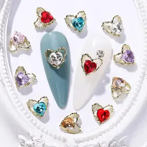 Очаровательные украшения для ногтей с сердечками и стразами, винтажные разноцветные драгоценные камни для красивых ногтей, поставщик