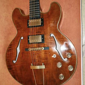 Guitarra eléctrica Yunzhi Archtop de cuerpo hueco estilo ES335, hecha a mano, con tapa de abeto, mástil de arce macizo y diapasón de ébano. - Product Image 1