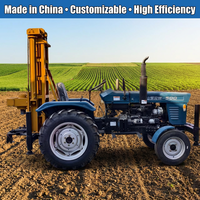 Foreuse de puits d'eau montée sur tracteur haute efficacité 250m, alimentée au diesel, avec boîte de vitesses pneumatique, ensemble complet pompe-moteur, portable