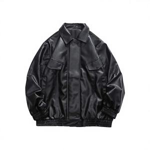 ملابس رجالية مخصصة بسحاب كامل جاكيت جلدي كبير الحجم جاكيت مُطرز جاكيت جلد شتوي للرجال - Product Image 1