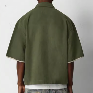 <span class=keywords><strong>Camicia</strong></span> da Lavoro Personalizzata in Tessuto Scamosciato con Doppia Cerniera, Mezza Manica, Colletto a V, Vendita all'Ingrosso, Abbigliamento Maschile - Product Image 2