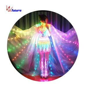 पूर्ण रंग एलईडी पेट नृत्य आईएसआईएस पंख लड़कियों के कपड़े से प्रोग्राम के लिए अंधेरे में पोशाक प्रदर्शन पहनने पोशाक चमक का नेतृत्व किया नर्तकी