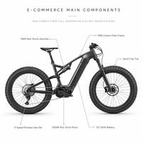 Vélo de montagne électrique à suspension intégrale en fibre de carbone légère T800, 1000W, 160Nm, transmission centrale, 9 vitesses, 72V, 35Ah, pneus larges 26x4.5