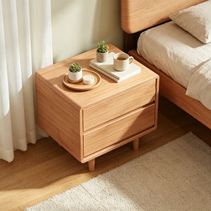 Modern Wood Nightstand with 2 Drawers Storage Bedroom Furniture Scandinavian Design Home Decor - Product Image 2