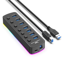 Hub USB 3.0 7 Port dengan Konverter LED, Adaptor Multiport Portabel Transfer Data 5Gbps untuk Laptop/PC - Ready Stock