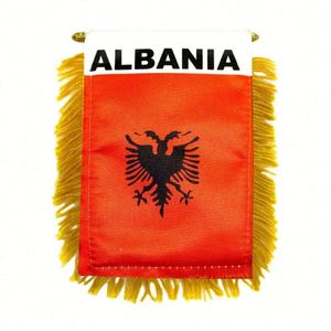 ธงชาติแอลเบเนียแบบกำหนดเอง ผ้าซาตินขนาดเล็ก พิมพ์ลายดิจิทัล พร้อมพู่สีเหลือง สำหรับงานฟุตบอล - Product Image 1