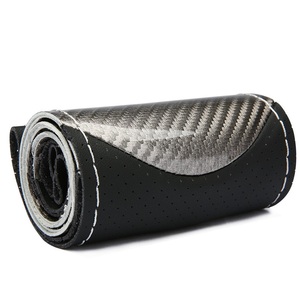 38cm couche supérieure cuir de vachette souple en cuir véritable tresse couverture de <span class=keywords><strong>volant</strong></span> <span class=keywords><strong>noir</strong></span> Double ligne cousu à la main avec fil d'aiguille - Product Image 5