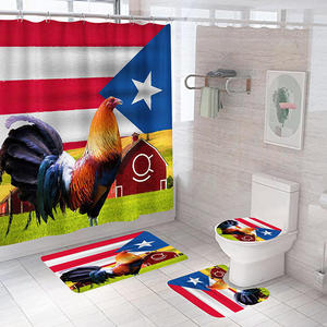 Bandera DE RECUERDO DE Puerto Rico, hibisco, <span class=keywords><strong>gallo</strong></span>, poliéster, impermeable, juego de cortina de ducha de rana con tapa de inodoro, alfombrilla de baño - Product Image 3