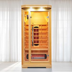 Sauna infrarouge <span class=keywords><strong>pour</strong></span> 1 personne, saunas infrarouges <span class=keywords><strong>pour</strong></span> la maison, sauna sec en <span class=keywords><strong>bois</strong></span> de pruche de 1350 W avec chauffe-pieds, luminothérapie 7 couleurs - Product Image 1