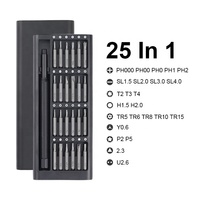 Ensemble de tournevis électriques magnétiques de précision pour téléphone portable, 25 en 1, avec étui en métal, poignée en alliage d'aluminium, pratique