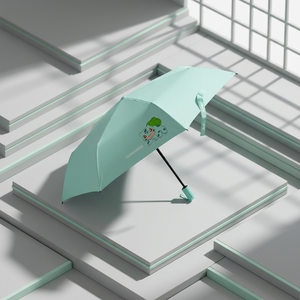 Parapluie pliant 3 sections Wanja 55 cm, motif Bulbasaur Menthe, 8 baleines, compact, portable, pour enfants, dessin animé coréen, en polyester, vente en gros - Product Image 1