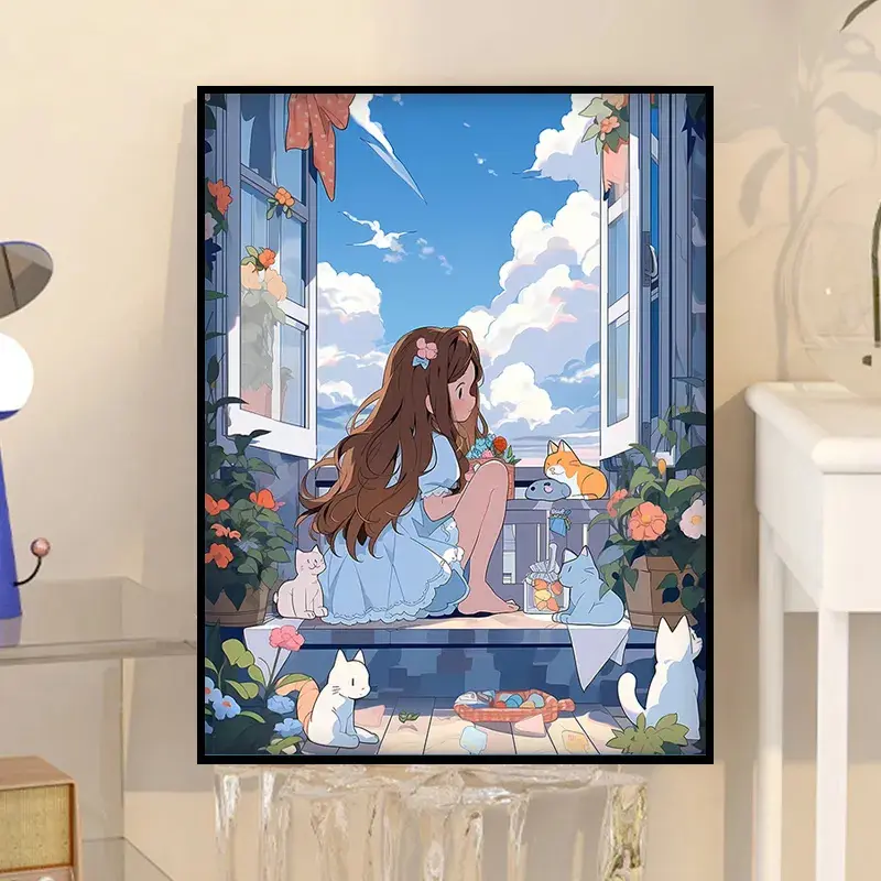 Direct Factory Good Price Diy Paintings Custom Canvas 16x20inch Paint By Number Flower Cartoon Girl