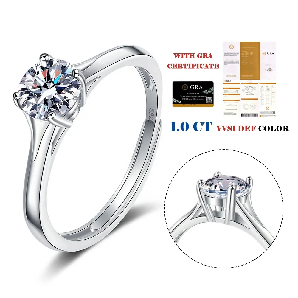 Sterling Silver Ring 925 Customized Moissanite Jewelry Non Fade Waterproof Bride Ring Wedding Engagement Ring Set Women