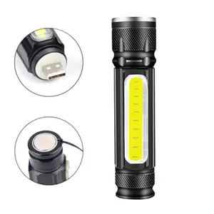 Zoomable Strobe High Power Led Torch Flashlight Rechargeable Baton Tactical Flashlight Black White Rechargeable Battery 80 IP65