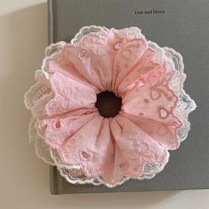 Élastique à cheveux double couche en dentelle brodée avec nœud <span class=keywords><strong>pour</strong></span> femme, <span class=keywords><strong>accessoire</strong></span> haut de gamme <span class=keywords><strong>pour</strong></span> queue de cheval basse, cordon à cheveux élégant - Product Image 2