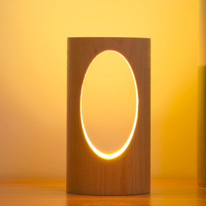 مصباح طاولة ليلي ذكي من الخشب الصلب بتصميم ثقب الشجرة، يعمل باللمس مع إضاءة LED دافئة بيضاء، يعمل ببطاريات AAA، بتصميم عصري من منتصف القرن لغرفة النوم وطاولة القهوة - Product Image 2