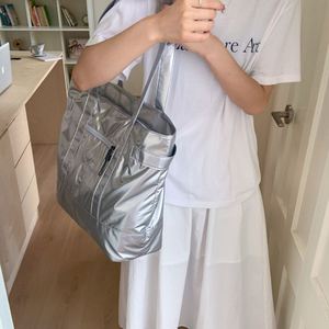 Shiny <b>Silver</b> Color Handbags Waterproof PU <b>Totes</b> Large Capacity Leather <b>Tote</b> <b>Bag</b> Women - Product Image 5