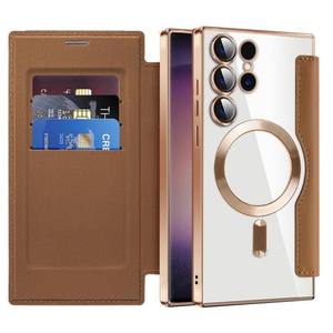 Funda de teléfono magnética de cuero PU de lujo para <span class=keywords><strong>Samsung</strong></span> S22 S24 Ultra S25 Edge FE transparente a prueba de golpes funda con ranura para tarjeta - Product Image 2