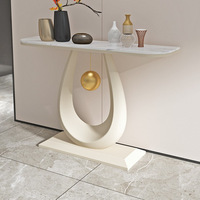 Console d'entrée en marbre de luxe, table moderne minimaliste avec base sur piédestal, meubles d'entrée pour salon