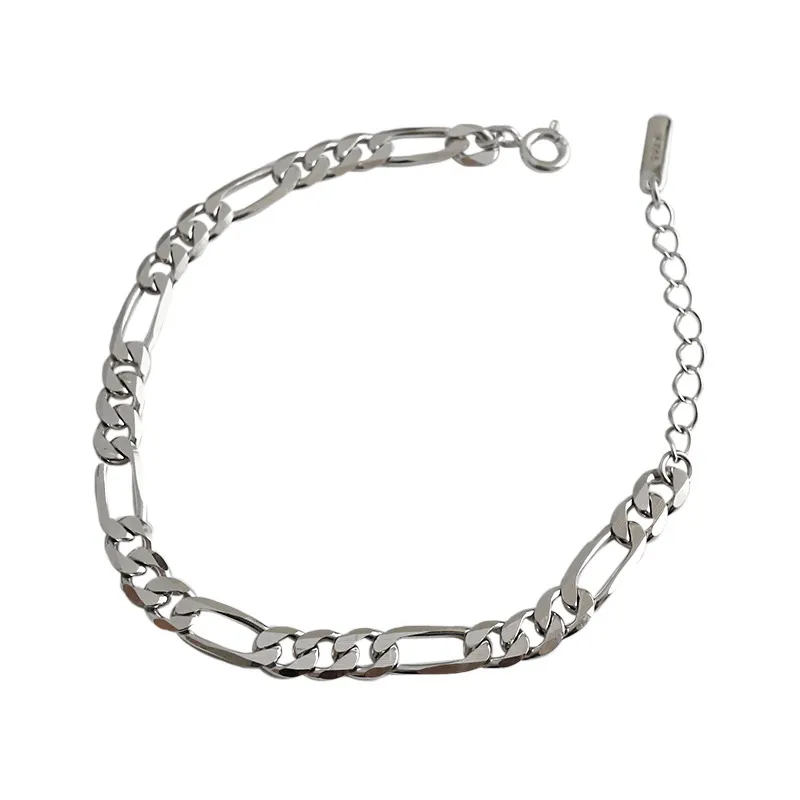 ANENJERY Trendy Chunky Cuban Chain Bracelet For Women Simple Thai Silver Bracelet Jewelry