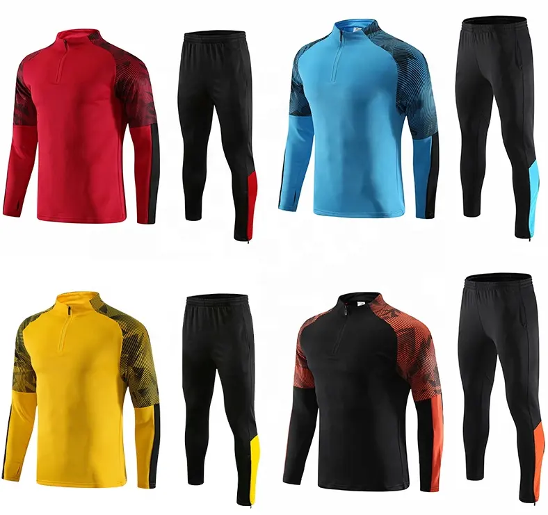 Soccer Jacket And Pants Football Jersey Latest Club Men's Long Sleeves Training Breathable Football Soccer Tracksuit