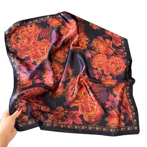 70*70 Luxury Woman Scarf 3D Digital Printed Floral Square Head Scarf Women's New Professional Silk Scarves For 2024