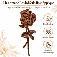 Applique Rose en Satin Marron Perlé Fait Main - Patch Brodé Floral à Coudre pour Vêtements, Sacs, Décoration Intérieure et Projets DIY