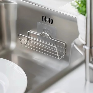 Égouttoir d'évier en acier inoxydable avec support suspendu pour éponge, pour rangement de cuisine, conception carrée monocouche - Product Image 4