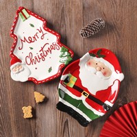 Ensemble de vaisselle de Noël écologique, peint à la main, Père Noël, sapin, bols et assiettes en céramique de forme spéciale